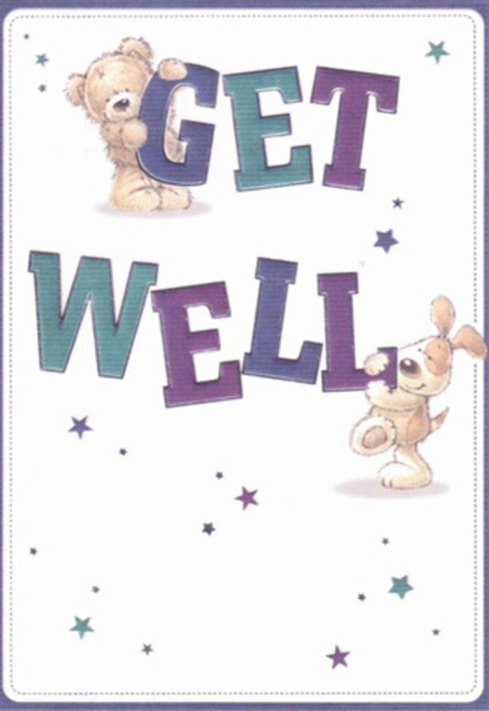 Illustrated with whimsical charm, this get well card unfolds a soft tale of encouragement and friendship, echoing the gentle atmosphere of Westcombe Park. At centre, a smiling teddy bear and an eager puppy-drawn with wonderfully textured fur you can almost feel-seem to share a secret of quiet resilience. Borders of twinkling stars, shaded in purples and aquas, float across the crisp background, as if scattering wishes throughout a beloved Greenwich garden. The thick, bold letters spelling 'Get Well' are painted in rich hues reminiscent of late summer blooms from local flower stalls near Blackheath, their playful shadows adding a cheerful depth to the composition. Every detail hums with nurturing intent, evoking the steady care of a neighbourhood florist arranging a bespoke bouquet meant to uplift. The overall impression is as light and fresh as the spring breeze rolling through local parks, the artwork carrying a sense of tactile comfort you could almost reach out and touch-even without the scent of fresh petals. Pairing this card with a hand-delivered floral arrangement mirrors the card's central theme: genuine support and playful encouragement, carefully crafted for every loved one's recovery. This radiant design is well suited to brighten any bedside and to remind recipients that Westcombe Park's community warmth is always close at hand.